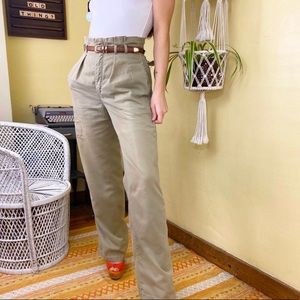 70s Vintage High Waisted Wide Leg Khaki Trousers